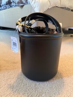 Black Leather Coach Bucket Bag with Top Handle